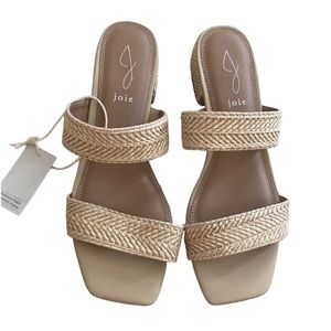 Joie Niki Raffia Braided Straw Square Toe Block Heel Sandal Sz 8.5 memory foam